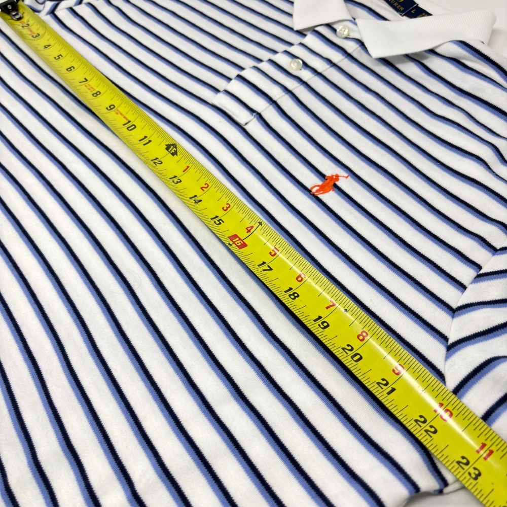 Polo Ralph Lauren Shirt Men's Large White Blue Stripe Soft Ringer Polo - Picture 3 of 6